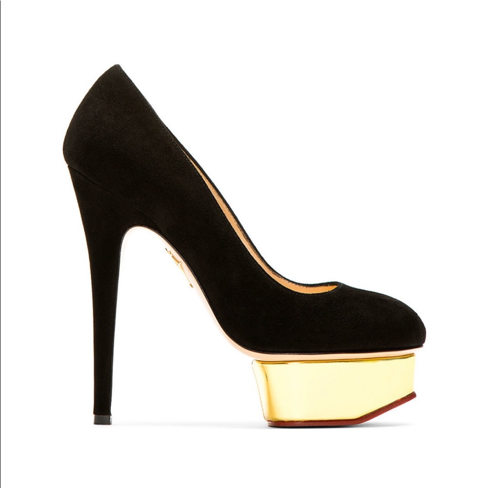 CHARLOTTE OLYMPIA
Black Suede Platform Dolly Pumps